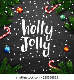 Christmas greeting card . Happy new year. Xmas vector background. Hand drawn calligraphy. concept handwritten Holly Jolly