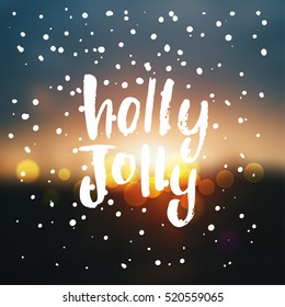 Christmas greeting card . Happy new year. Xmas vector background. Hand drawn calligraphy. concept handwritten Holly Jolly