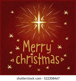 Christmas Greeting Card and Happy New Year Invitation with abstract Snowflakes and Stars on Blue Striped Abstract Background. Vector illustration