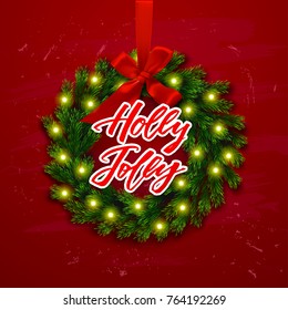 Christmas greeting card. Happy new year. Xmas vector background. Hand drawn calligraphy. concept handwritten Holly Jolly   