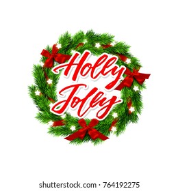 Christmas greeting card. Happy new year. Xmas vector background. Hand drawn calligraphy. concept handwritten Holly Jolly   