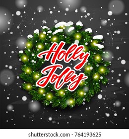 Christmas greeting card. Happy new year. Xmas vector background. Hand drawn calligraphy. concept handwritten Holly Jolly   