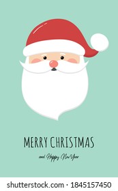 Christmas greeting card with happy Santa Claus face. Vector