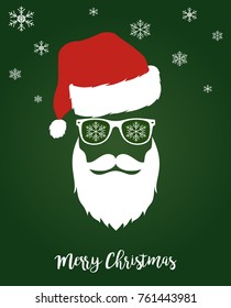 Christmas greeting card. Hipster Santa Claus, vector illustration.
