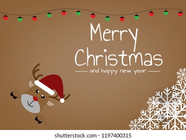 Christmas greeting card, Holiday background with reindeer with snow flake.