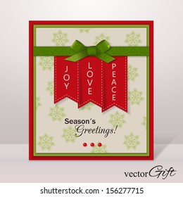 Christmas greeting  card. Holiday  background with snowflakes and scrapbook elements. Modern handmade / paper craft design. Vector illustration.