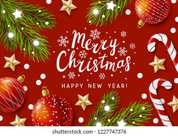 Christmas greeting card with holiday decorations