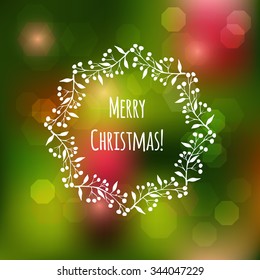 Christmas greeting card with holiday still life on background. Blurred effect. Vector illustration.