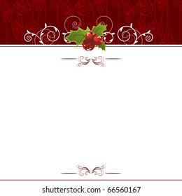 Christmas greeting card with holly berry decoration