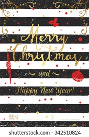Christmas Greeting Card with holly jolly. Merry Christmas lettering. Template for New 2016 Year Cards, Scrapbooking, Stickers, Planner, Invitations.