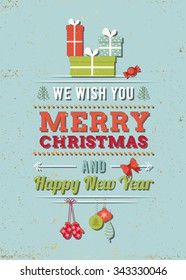 Christmas Greeting Card with holly jolly. Merry Christmas typography. Template for New 2016 Year Cards, Scrap booking, Stickers, Planner, Invitations.