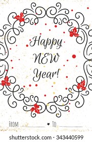 Christmas Greeting Card with holly jolly. Happy new year lettering. Template for New 2016 Year Cards, Scrap booking, Stickers, Planner, Invitations.
