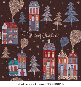 Christmas Seamless Pattern Christmas Houses Holiday Stock Illustration ...