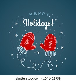 Christmas greeting card with inscription. happy holidays. flat vector illustration isolated on blue background