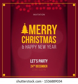 Christmas greeting card, Invitation card with Christmas and new year theme in maroon background