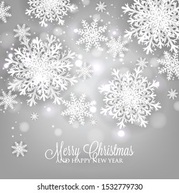 Christmas greeting card or invitation winter holiday of paper cut snowflake 