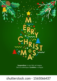 christmas greeting card isometric illustration with christmas tree make from christmas letter. you can use it for any needs like printed card or greeting in website or social media