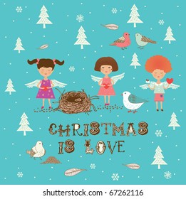 Christmas greeting card with kids