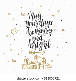 Christmas greeting card, lettering and calligraphy, modern brush lettering, hand drawn design elements, gifts, wallpapers, on vintage background