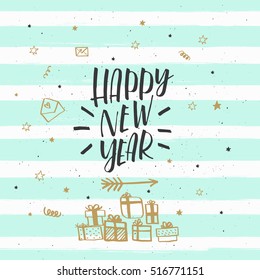 Christmas greeting card, lettering and calligraphy, modern brush lettering, hand drawn design elements, gifts, wallpapers, on vintage background