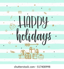 Christmas greeting card, lettering and calligraphy, modern brush lettering, hand drawn design elements, gifts, wallpapers, on vintage background