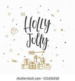 Christmas greeting card, lettering and calligraphy, modern brush lettering, hand drawn design elements, gifts, wallpapers, on vintage background