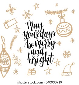 Christmas greeting card, lettering and calligraphy, modern brush lettering, hand drawn design elements, gifts, wallpapers, on vintage background