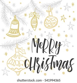 Christmas greeting card, lettering and calligraphy, modern brush lettering, hand drawn design elements, gifts, wallpapers, on vintage background