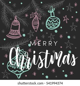 Christmas greeting card, lettering and calligraphy, modern brush lettering, hand drawn design elements, gifts, wallpapers, on vintage background