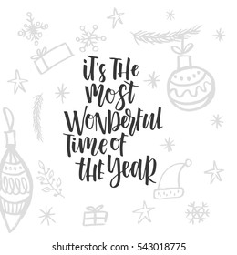 Christmas greeting card, lettering and calligraphy, modern brush lettering, hand drawn design elements, gifts, wallpapers, on vintage background