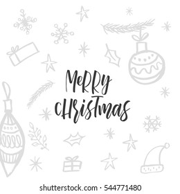 Christmas greeting card, lettering and calligraphy, modern brush lettering, hand drawn design elements, gifts, wallpapers, on vintage background