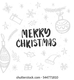 Christmas greeting card, lettering and calligraphy, modern brush lettering, hand drawn design elements, gifts, wallpapers, on vintage background