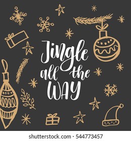 Christmas greeting card, lettering and calligraphy, modern brush lettering, hand drawn design elements, gifts, wallpapers, on vintage background
