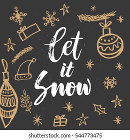 Christmas greeting card, lettering and calligraphy, modern brush lettering, hand drawn design elements, gifts, wallpapers, on vintage background
