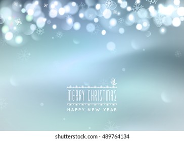 Christmas greeting card light on bokeh background, Northern lights. Merry Christmas holidays wish design and modern ornament decoration. Happy new year message. Vector illustration.