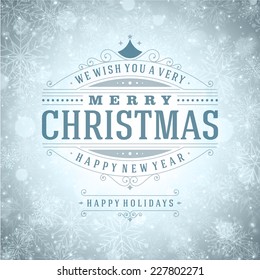 Christmas greeting card light and snowflakes vector background. Merry Christmas holidays wish design and vintage ornament decoration. Happy new year message. Vector illustration. 