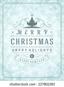 Christmas greeting card light and snowflakes vector background. Merry Christmas holidays wish design and vintage ornament decoration. Happy new year message. Vector illustration. 