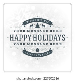 Christmas greeting card light and snowflakes vector background. Merry Christmas holidays wish design and vintage ornament decoration. Happy new year message. Vector illustration. 