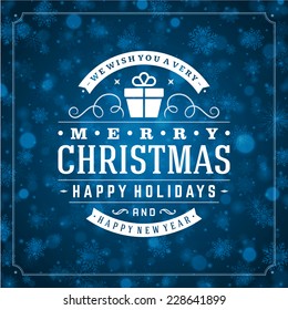 Christmas greeting card light and snowflakes vector background. Merry Christmas holidays wish design and vintage ornament decoration. Happy new year message. Vector illustration. 