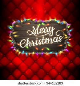 Christmas greeting card light and snowflakes background. Merry Christmas holidays wish design and vintage ornament decoration. Happy new year message. EPS 10 vector file included