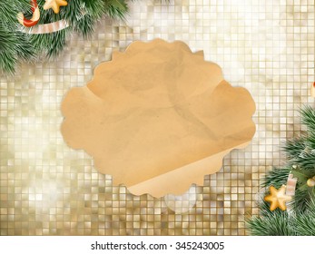 Christmas greeting card light and snowflakes background. Merry Christmas holidays wish design and vintage ornament decoration. Happy new year message. EPS 10 vector file included