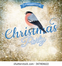 Christmas greeting card light and snowflakes background. Merry Christmas holidays wish design and vintage ornament decoration. Happy new year message. EPS 10 vector file included