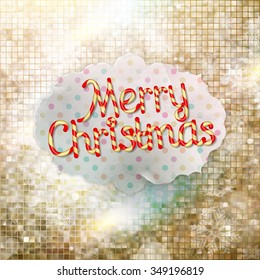 Christmas greeting card light and snowflakes background. Merry Christmas holidays wish design and vintage ornament decoration. Happy new year message. EPS 10 vector file included