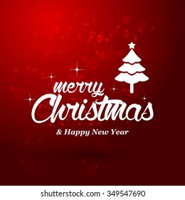 Christmas greeting card light and tree vector background. Merry Christmas holidays wish design and vintage ornament decoration. Happy new year message. Vector illustration.