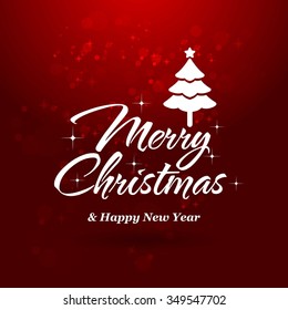 Christmas greeting card light and tree vector background. Merry Christmas holidays wish design and vintage ornament decoration. Happy new year message. Vector illustration.