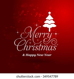 Christmas greeting card light and tree vector background. Merry Christmas holidays wish design and vintage ornament decoration. Happy new year message. Vector illustration.