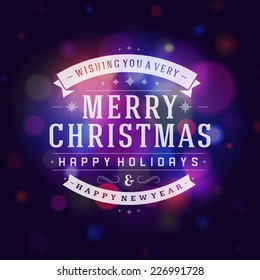 Christmas greeting card light vector background. Merry Christmas holidays wish design and vintage ornament decoration. Happy new year message. Vector illustration.