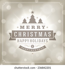 Christmas greeting card light vector background. Merry Christmas holidays wish design and vintage ornament decoration. Happy new year message. Vector illustration. 