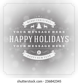Christmas greeting card light vector background. Merry Christmas holidays wish design and vintage ornament decoration. Happy new year message. Vector illustration. 