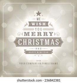 Christmas greeting card light vector background. Merry Christmas holidays wish design and vintage ornament decoration. Happy new year message. Vector illustration. 